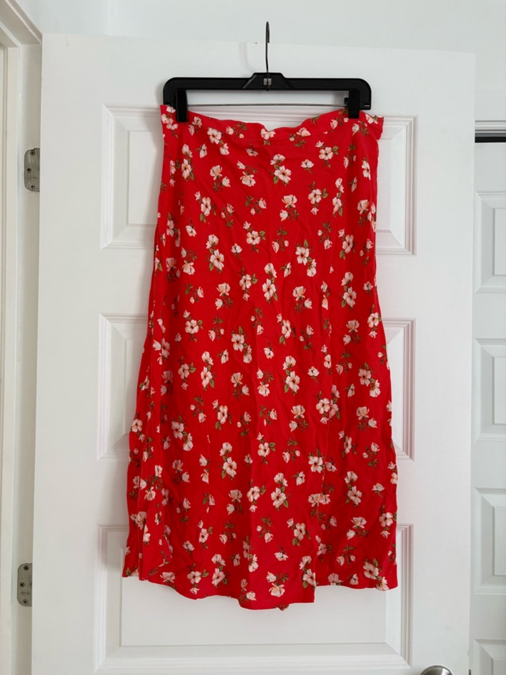 Old Navy Red Floral A-Line Midi Skirt